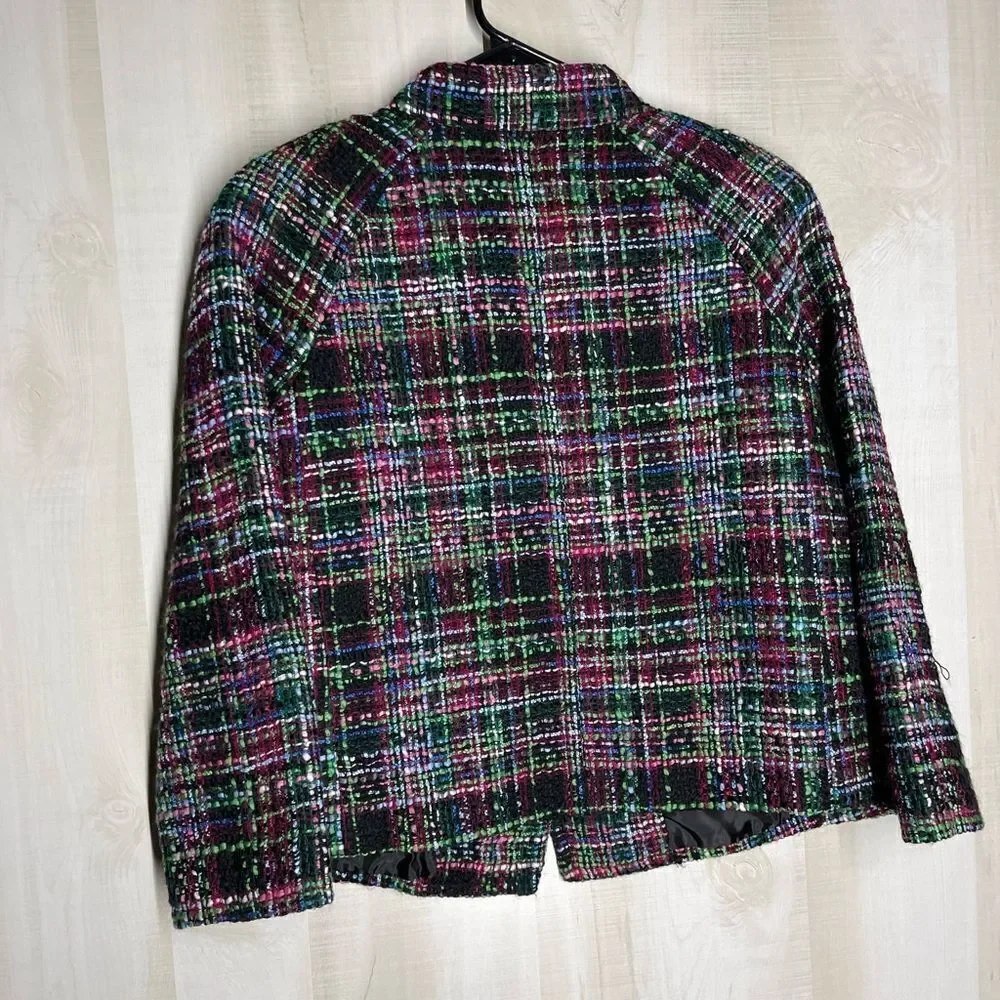 Talbots black‎ and multi color tweed blazer 3 button, size 8